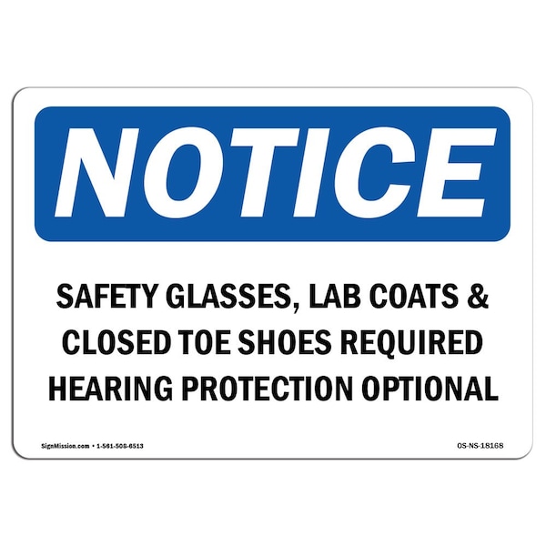 Signmission OSHA Sign, Glasses Lab Coats & Closed Toe Shoes, 10in X 7in Rigid Plastic, 10" W, 7" H, Landscape OS-NS-P-710-L-18168 - main